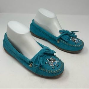 Minnetonko Turquoise Me to We Driving Shoes Moccasins Size 7